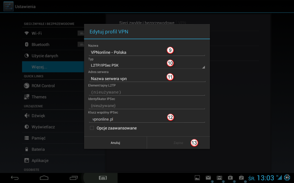 Android Tablet L2TP VPN