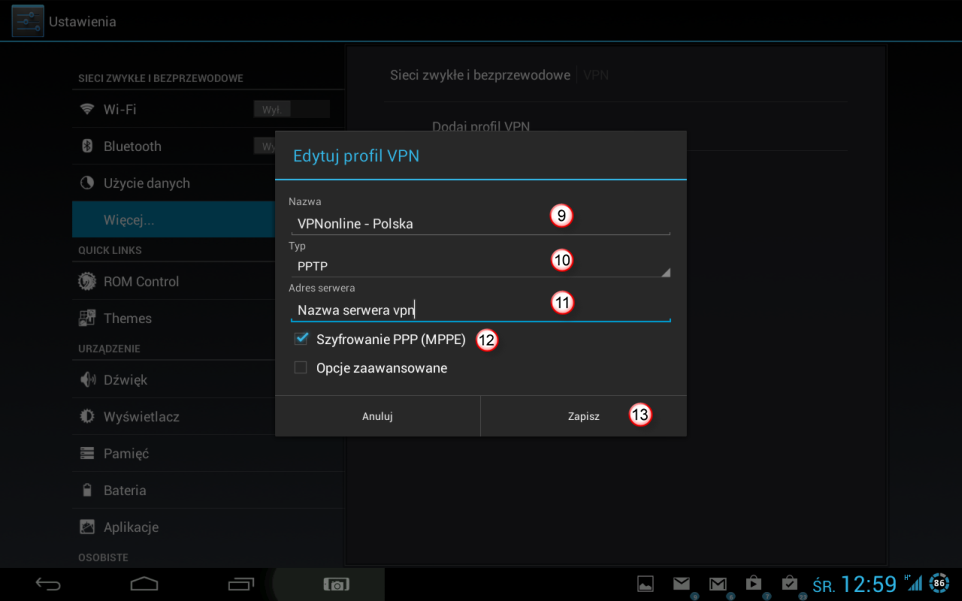 Android Tablet PPTP VPN